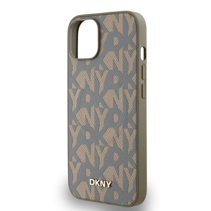 iPhone 15 Kılıf DKNY Orjinal Lisanslı M-safe Şarj Özellikli 3D Yazılı Grid Pattern Kılıf