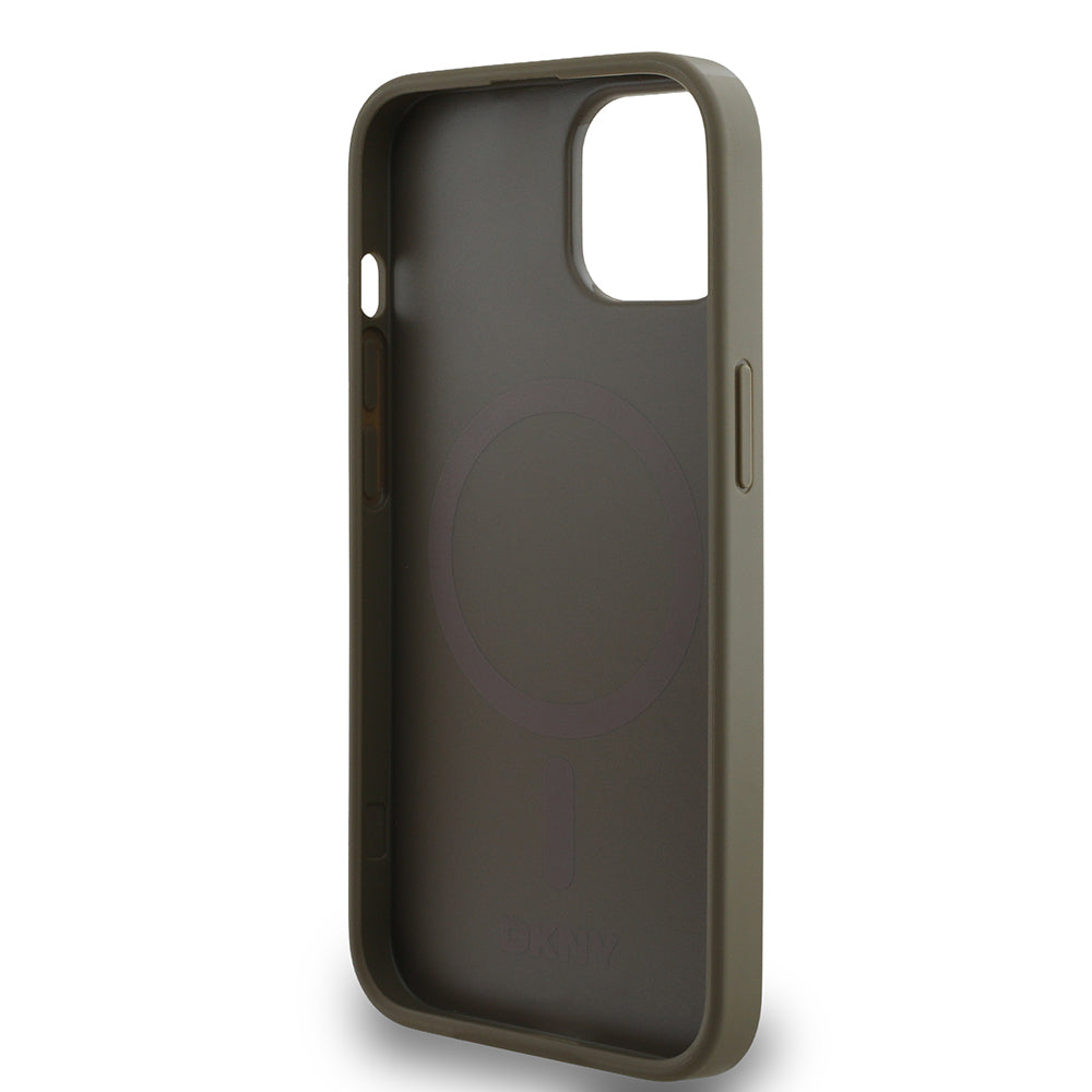 iPhone 15 Kılıf DKNY Orjinal Lisanslı M-safe Şarj Özellikli 3D Yazılı Grid Pattern Kılıf