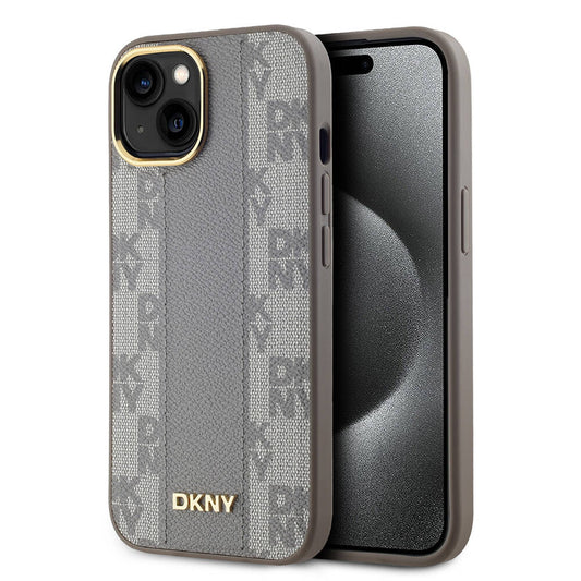 iPhone 15 Kılıf DKNY Orjinal Lisanslı M-safe Şarj Özellikli 3D Yazılı Checkered Pattern Kılıf