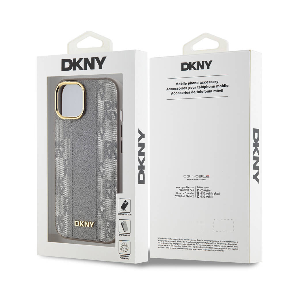 iPhone 15 Kılıf DKNY Orjinal Lisanslı M-safe Şarj Özellikli 3D Yazılı Checkered Pattern Kılıf