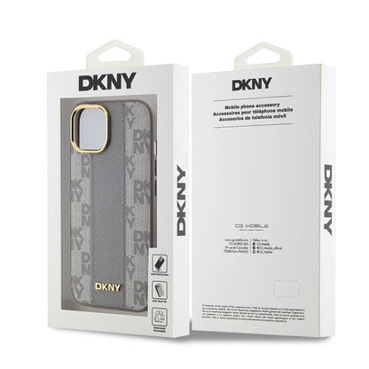 iPhone 15 Kılıf DKNY Orjinal Lisanslı M-safe Şarj Özellikli 3D Yazılı Checkered Pattern Kılıf