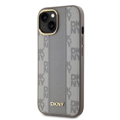 iPhone 15 Kılıf DKNY Orjinal Lisanslı M-safe Şarj Özellikli 3D Yazılı Checkered Pattern Kılıf