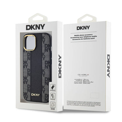 iPhone 15 Kılıf DKNY Orjinal Lisanslı M-safe Şarj Özellikli 3D Yazılı Checkered Pattern Kılıf