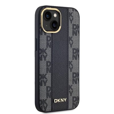 Apple iPhone 15 Kılıf DKNY Orjinal Lisanslı MagSafe Şarj Özellikli 3D Yazılı Checkered Pattern Kapak Siyah