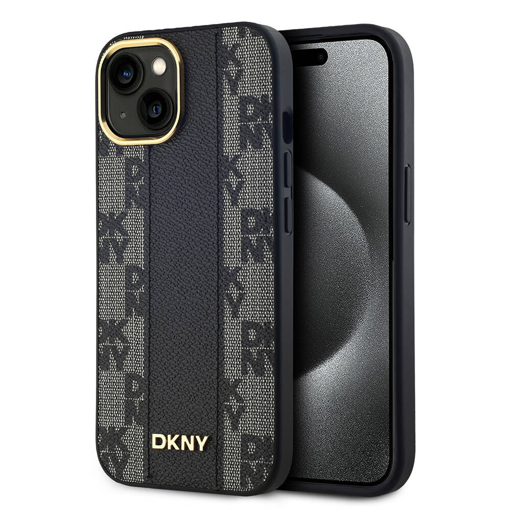 iPhone 15 Kılıf DKNY Orjinal Lisanslı M-safe Şarj Özellikli 3D Yazılı Checkered Pattern Kılıf
