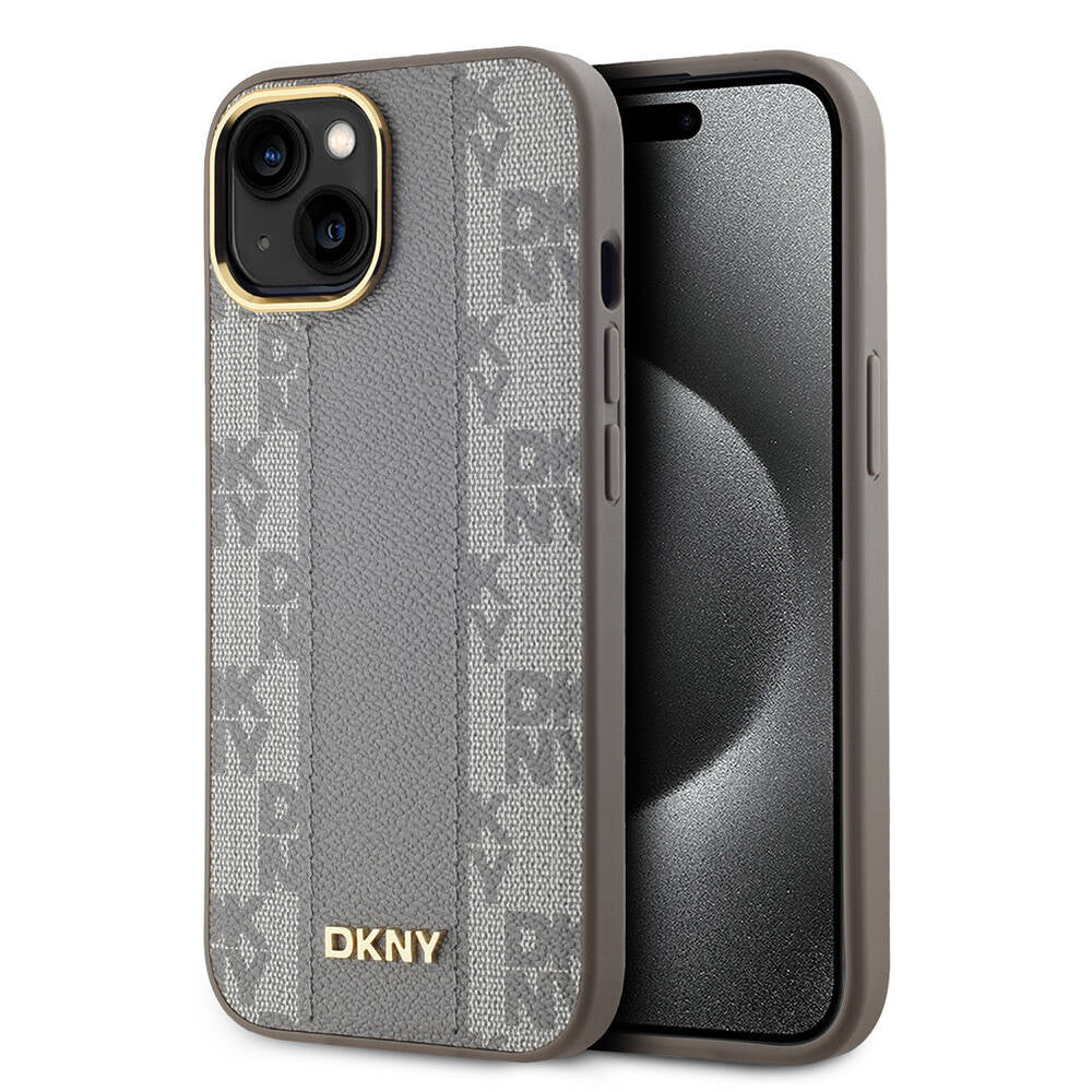 iPhone 15 Kılıf DKNY Orjinal Lisanslı M-safe Şarj Özellikli 3D Yazılı Checkered Pattern Kılıf