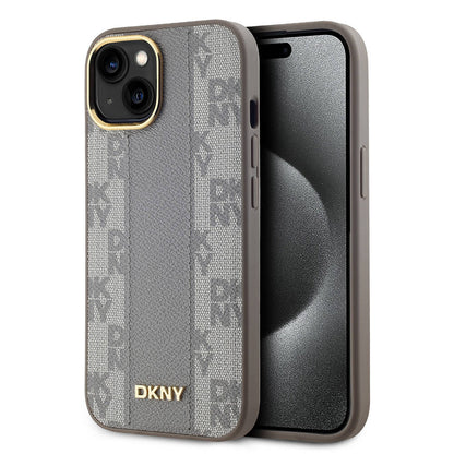 iPhone 15 Kılıf DKNY Orjinal Lisanslı M-safe Şarj Özellikli 3D Yazılı Checkered Pattern Kılıf