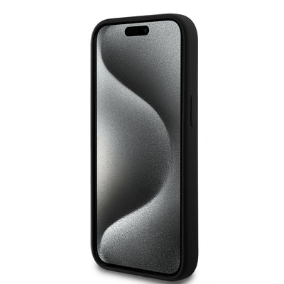 Apple iPhone 15 Kılıf Ferrari Orjinal Lisanslı Metal Logolu SF Yazılı Kapak Siyah