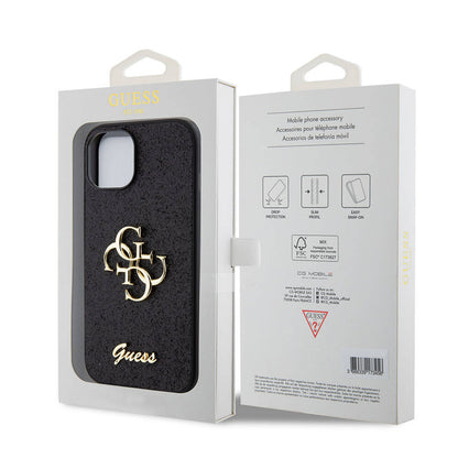 iPhone 15 Kılıf Guess Orjinal Lisanslı 4G Büyük Metal Logolu Glitter Kılıf
