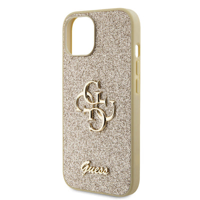 Apple iPhone 15 Kılıf Guess Orjinal Lisanslı 4G Büyük Metal Logolu Glitter Kapak Siyah