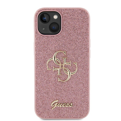 Apple iPhone 15 Kılıf Guess Orjinal Lisanslı 4G Büyük Metal Logolu Glitter Kapak Siyah