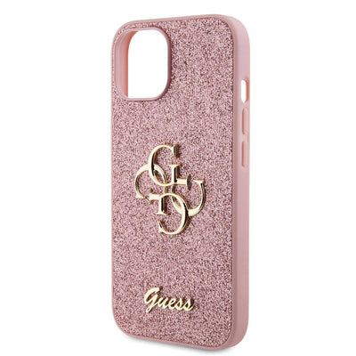 Apple iPhone 15 Kılıf Guess Orjinal Lisanslı 4G Büyük Metal Logolu Glitter Kapak Siyah