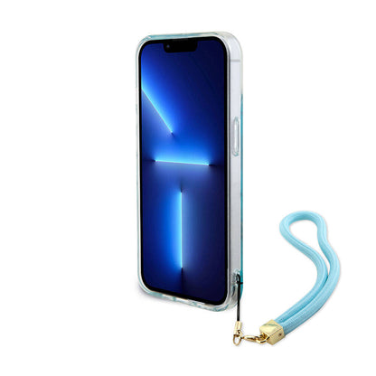 iPhone 15 Kılıf Guess Orjinal Lisanslı Desenli Yazı Logolu Askı İpli Holografik Glitter Peony Kılıf