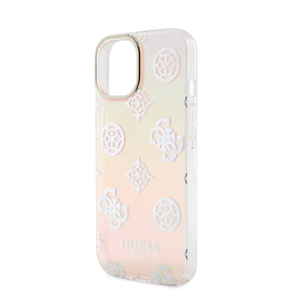 iPhone 15 Kılıf Guess Orjinal Lisanslı Desenli Yazı Logolu Askı İpli Holografik Glitter Peony Kılıf