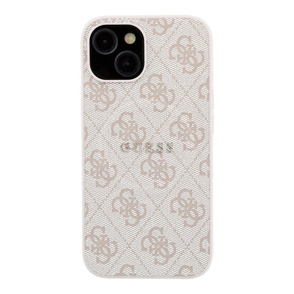 Apple iPhone 15 Kılıf Guess Orjinal Lisanslı M-safe Kabartmalı 4G Desenli Yazı Logolu Kapak