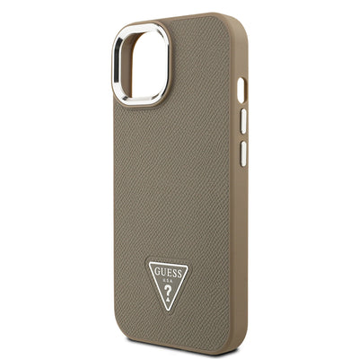 Apple iPhone 15 Kılıf Guess Orjinal Lisanslı M-safe Şarj Özellikli Grained Triangle Kapak Siyah