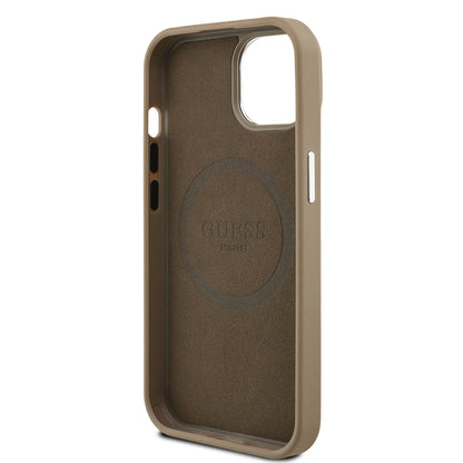 iPhone 15 Kılıf Guess Orjinal Lisanslı M-safe Şarj Özellikli Grained Triangle Kılıf