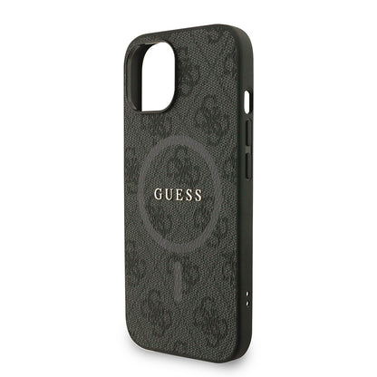 iPhone 15 Kılıf Guess Orjinal Lisanslı M-safe Şarj Özellikli PU Deri Bilek Askı İpli Yazı Logolu Kılıf