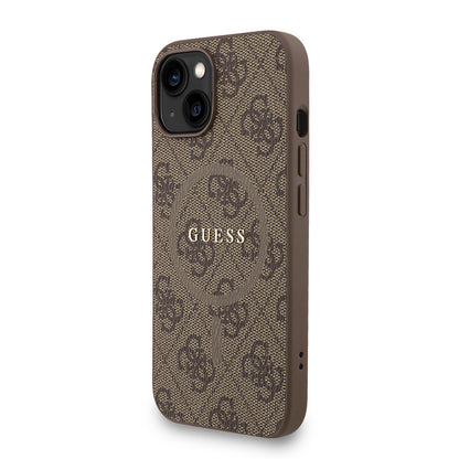 iPhone 15 Kılıf Guess Orjinal Lisanslı M-safe Şarj Özellikli PU Deri Bilek Askı İpli Yazı Logolu Kılıf