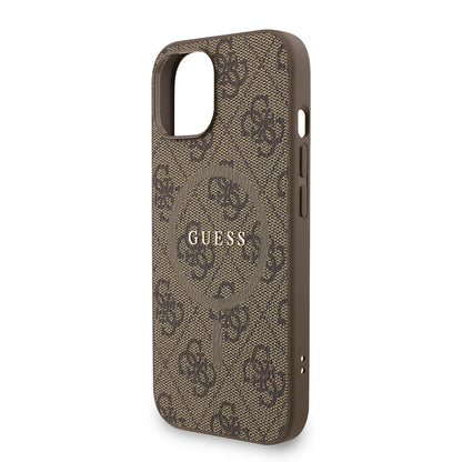iPhone 15 Kılıf Guess Orjinal Lisanslı M-safe Şarj Özellikli PU Deri Bilek Askı İpli Yazı Logolu Kılıf