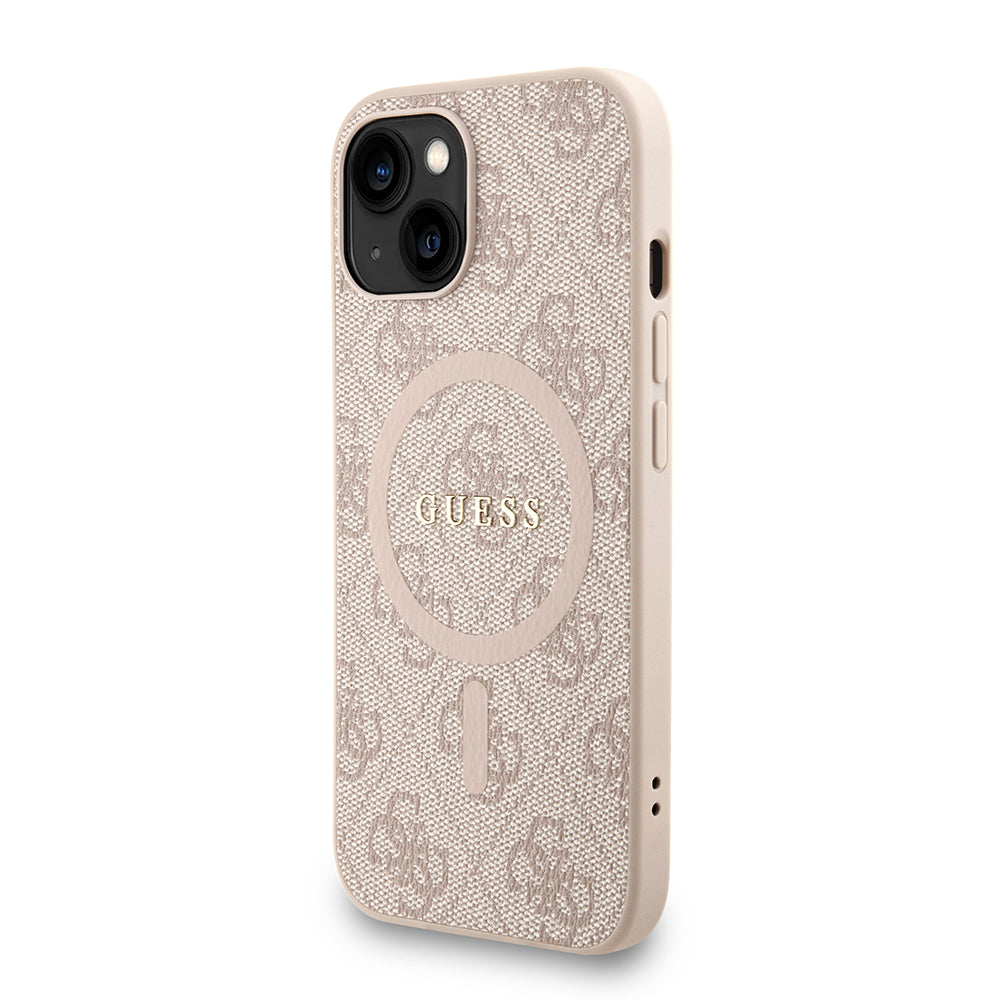 iPhone 15 Kılıf Guess Orjinal Lisanslı M-safe Şarj Özellikli PU Deri Bilek Askı İpli Yazı Logolu Kılıf