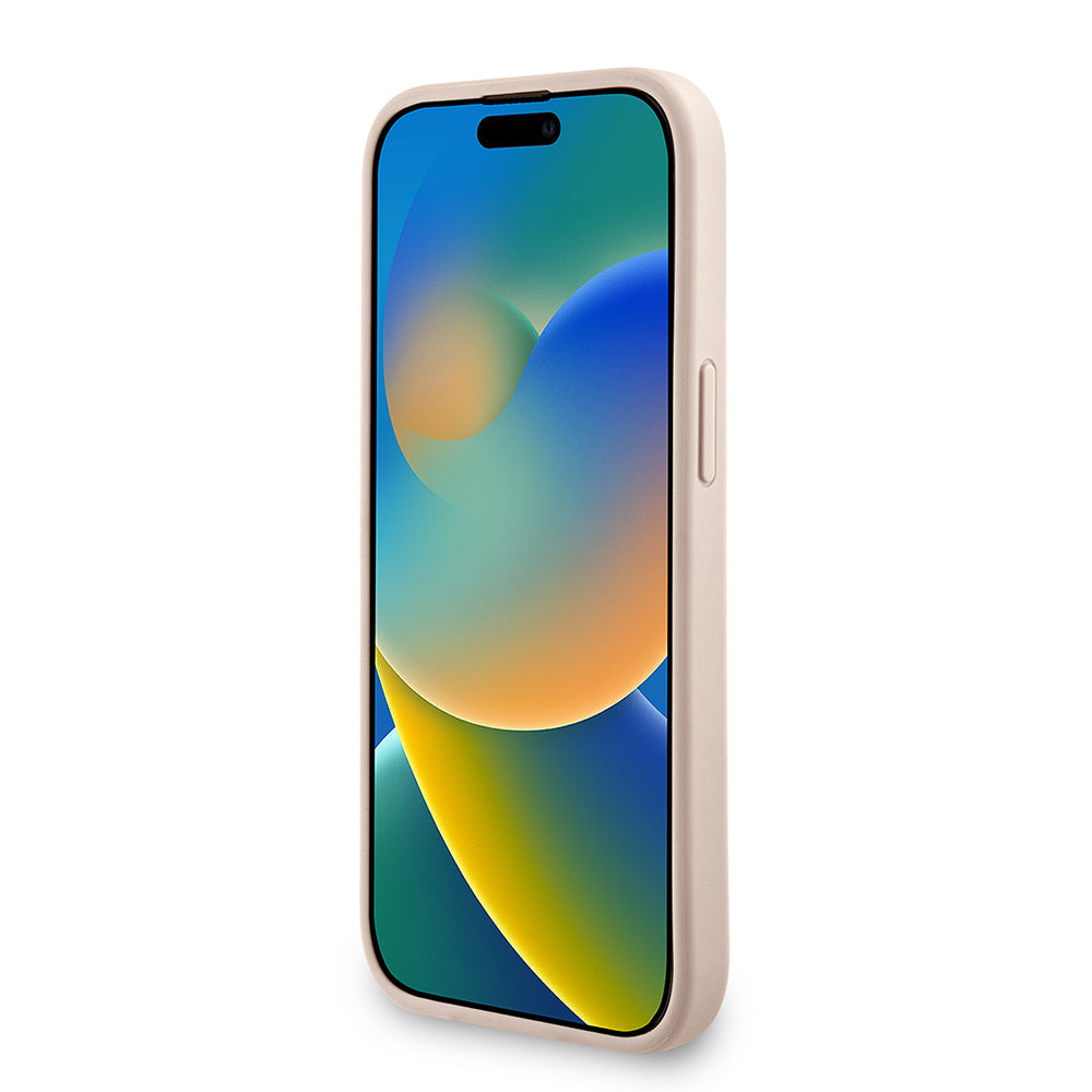 iPhone 15 Kılıf Guess Orjinal Lisanslı M-safe Şarj Özellikli PU Deri Bilek Askı İpli Yazı Logolu Kılıf