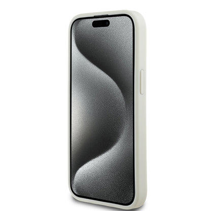 iPhone 15 Kılıf Guess Orjinal Lisanslı M-safe Şarj Özellikli Sıcak Baskılı Üçgen Logolu PU Deri Peony Kılıf