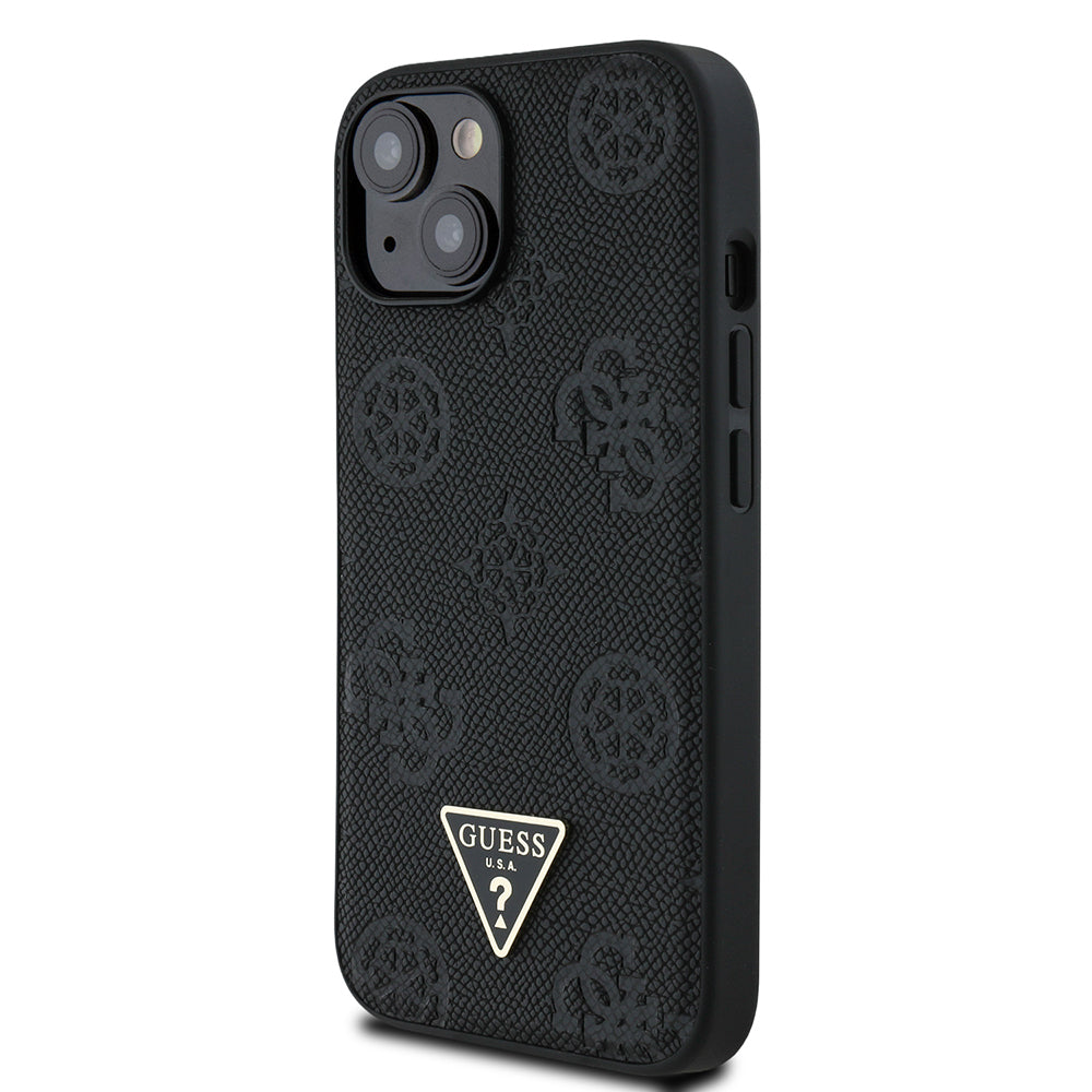 iPhone 15 Kılıf Guess Orjinal Lisanslı M-safe Şarj Özellikli Sıcak Baskılı Üçgen Logolu PU Deri Peony Kılıf