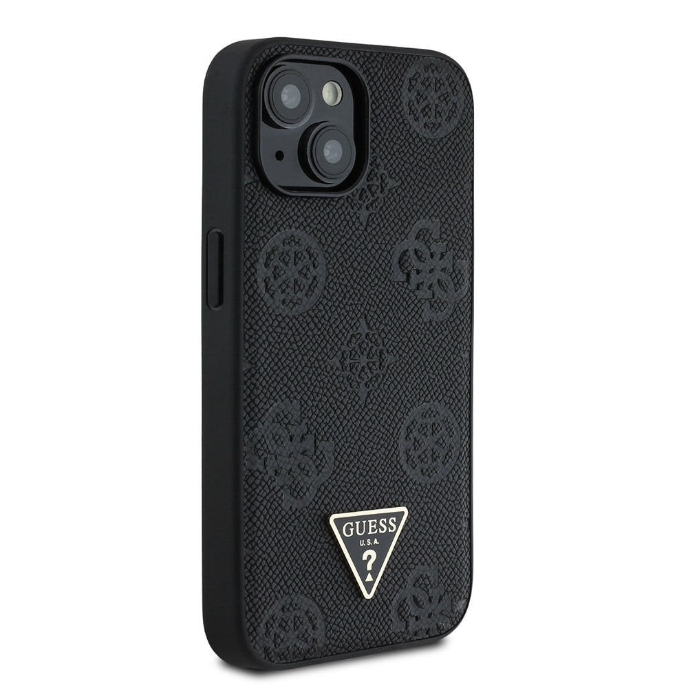 iPhone 15 Kılıf Guess Orjinal Lisanslı M-safe Şarj Özellikli Sıcak Baskılı Üçgen Logolu PU Deri Peony Kılıf