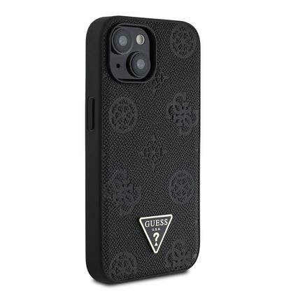 iPhone 15 Kılıf Guess Orjinal Lisanslı M-safe Şarj Özellikli Sıcak Baskılı Üçgen Logolu PU Deri Peony Kılıf