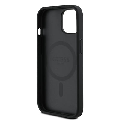 Apple iPhone 15 Kılıf Guess Orjinal Lisanslı M-safe Şarj Özellikli Sıcak Baskılı Üçgen Logolu PU Deri Peony Kapak Bej