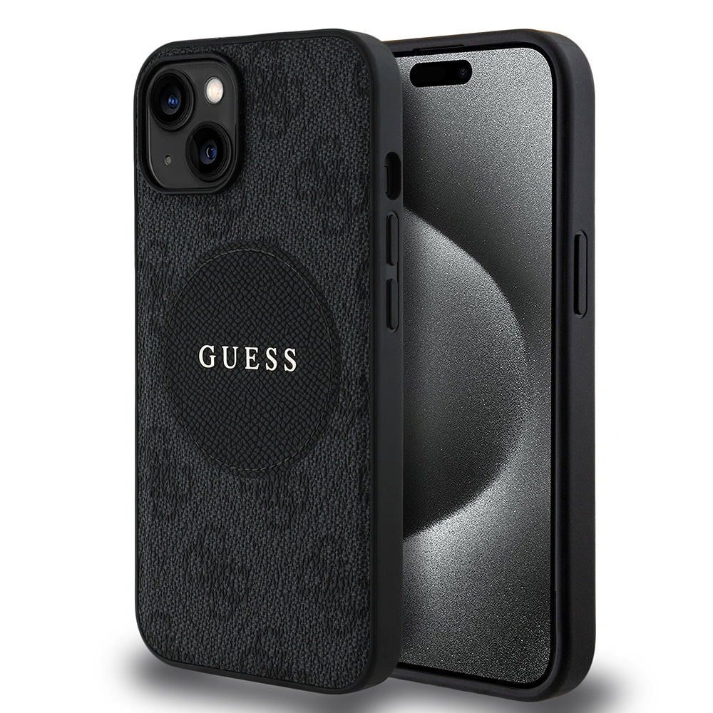 iPhone 15 Kılıf Guess Orjinal Lisanslı M-safe Şarj Özellikli Yazı Logolu Circle Classic Kılıf