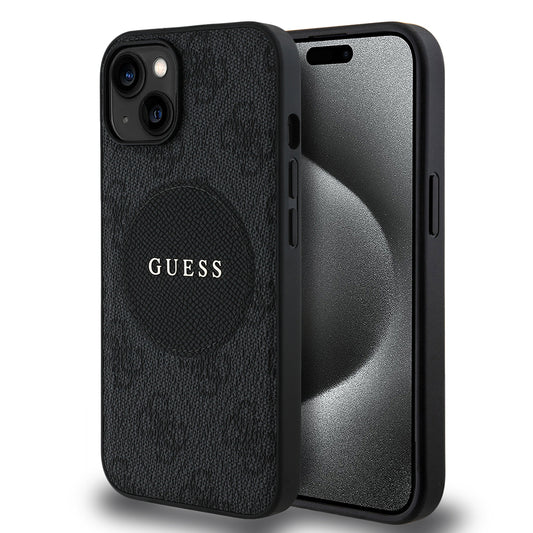 iPhone 15 Kılıf Guess Orjinal Lisanslı M-safe Şarj Özellikli Yazı Logolu Circle Classic Kılıf
