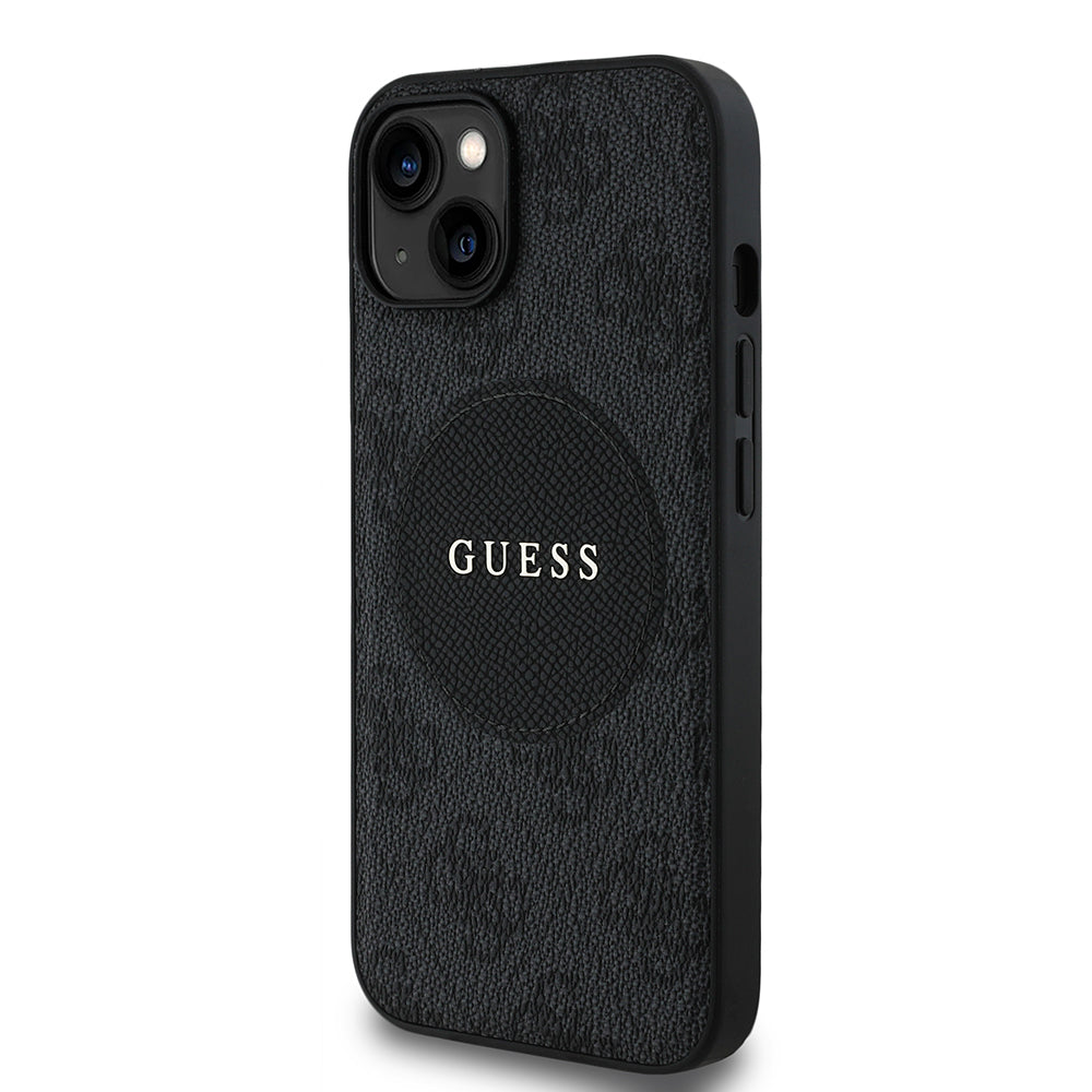 iPhone 15 Kılıf Guess Orjinal Lisanslı M-safe Şarj Özellikli Yazı Logolu Circle Classic Kılıf