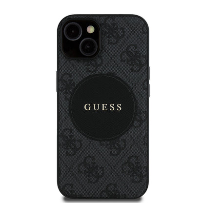 iPhone 15 Kılıf Guess Orjinal Lisanslı M-safe Şarj Özellikli Yazı Logolu Circle Classic Kılıf