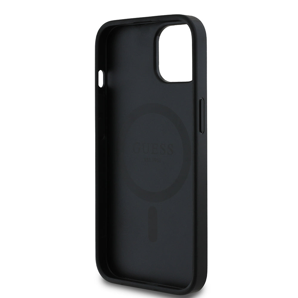 Apple iPhone 15 Kılıf Guess Orjinal Lisanslı M-safe Şarj Özellikli Yazı Logolu Circle Classic Kapak Pembe