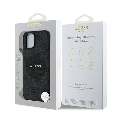 Apple iPhone 15 Kılıf Guess Orjinal Lisanslı M-safe Şarj Özellikli Yazı Logolu Circle Classic Kapak Pembe