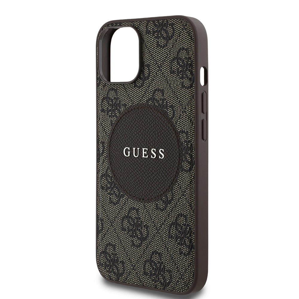 Apple iPhone 15 Kılıf Guess Orjinal Lisanslı M-safe Şarj Özellikli Yazı Logolu Circle Classic Kapak Pembe