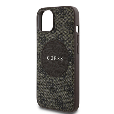 Apple iPhone 15 Kılıf Guess Orjinal Lisanslı M-safe Şarj Özellikli Yazı Logolu Circle Classic Kapak Pembe