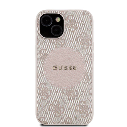 iPhone 15 Kılıf Guess Orjinal Lisanslı M-safe Şarj Özellikli Yazı Logolu Circle Classic Kılıf
