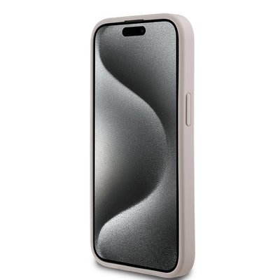 Apple iPhone 15 Kılıf Guess Orjinal Lisanslı M-safe Şarj Özellikli Yazı Logolu Circle Classic Kapak Pembe