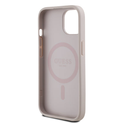 iPhone 15 Kılıf Guess Orjinal Lisanslı M-safe Şarj Özellikli Yazı Logolu Circle Classic Kılıf