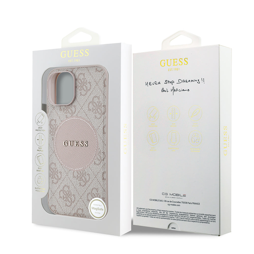 iPhone 15 Kılıf Guess Orjinal Lisanslı M-safe Şarj Özellikli Yazı Logolu Circle Classic Kılıf