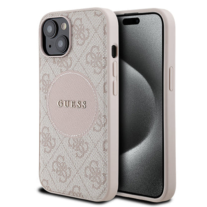 iPhone 15 Kılıf Guess Orjinal Lisanslı M-safe Şarj Özellikli Yazı Logolu Circle Classic Kılıf