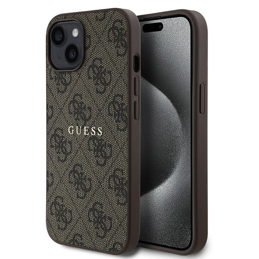 iPhone 15 Kılıf Guess Orjinal Lisanslı M-safe Şarj Özellikli 4G Desen Yazı Logolu Kılıf
