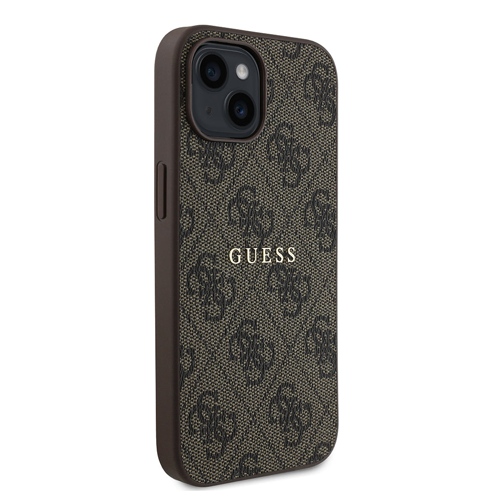 iPhone 15 Kılıf Guess Orjinal Lisanslı M-safe Şarj Özellikli 4G Desen Yazı Logolu Kılıf
