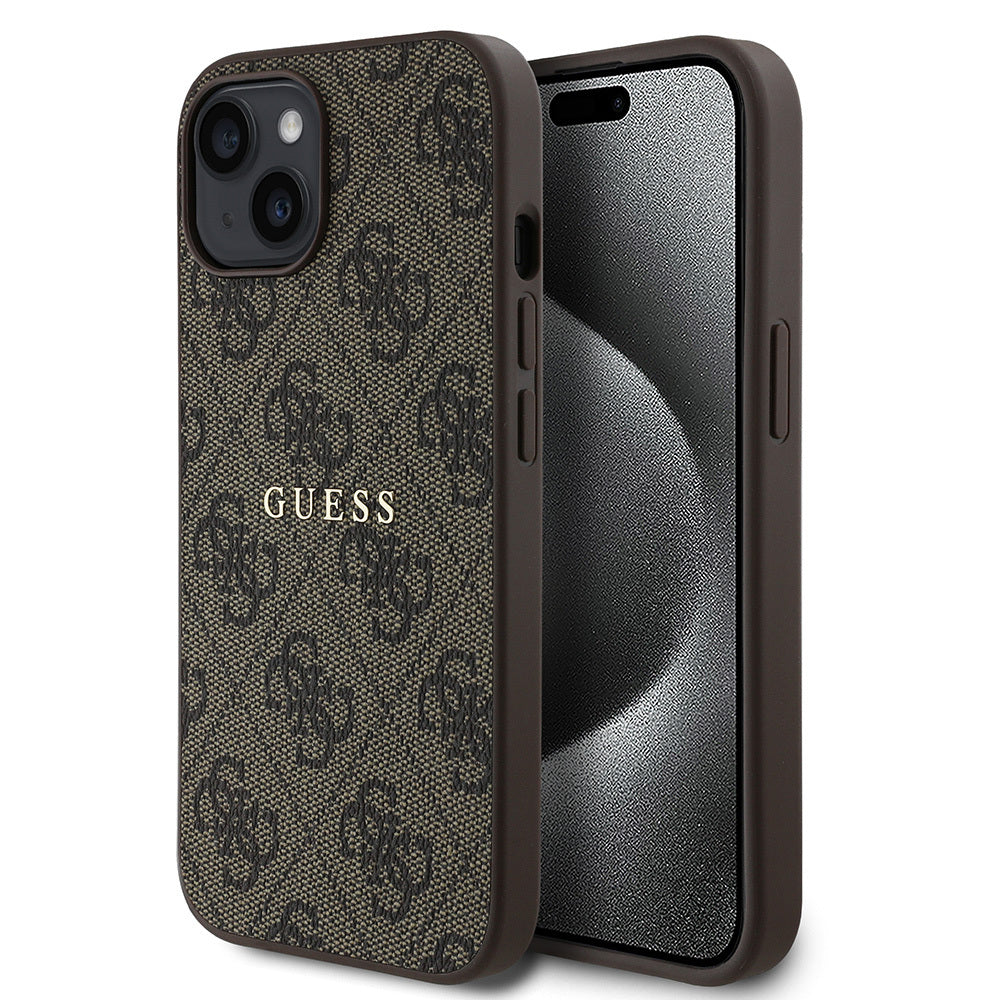 iPhone 15 Kılıf Guess Orjinal Lisanslı M-safe Şarj Özellikli 4G Desen Yazı Logolu Kılıf