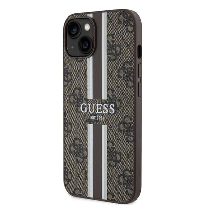 iPhone 15 Kılıf Guess Orjinal Lisanslı M-safe Şarj Özellikli 4G Şerit Tasarımlı Printed Kılıf