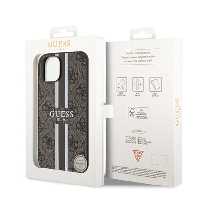 iPhone 15 Kılıf Guess Orjinal Lisanslı M-safe Şarj Özellikli 4G Şerit Tasarımlı Printed Kılıf