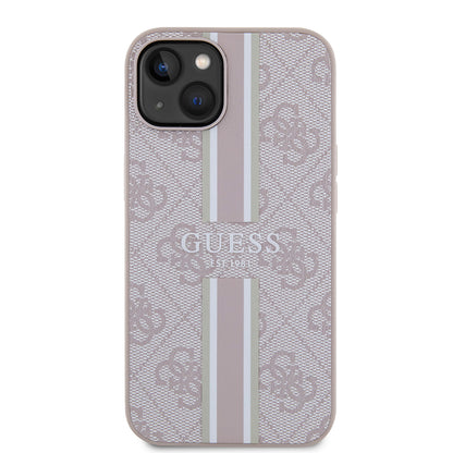 iPhone 15 Kılıf Guess Orjinal Lisanslı M-safe Şarj Özellikli 4G Şerit Tasarımlı Printed Kılıf